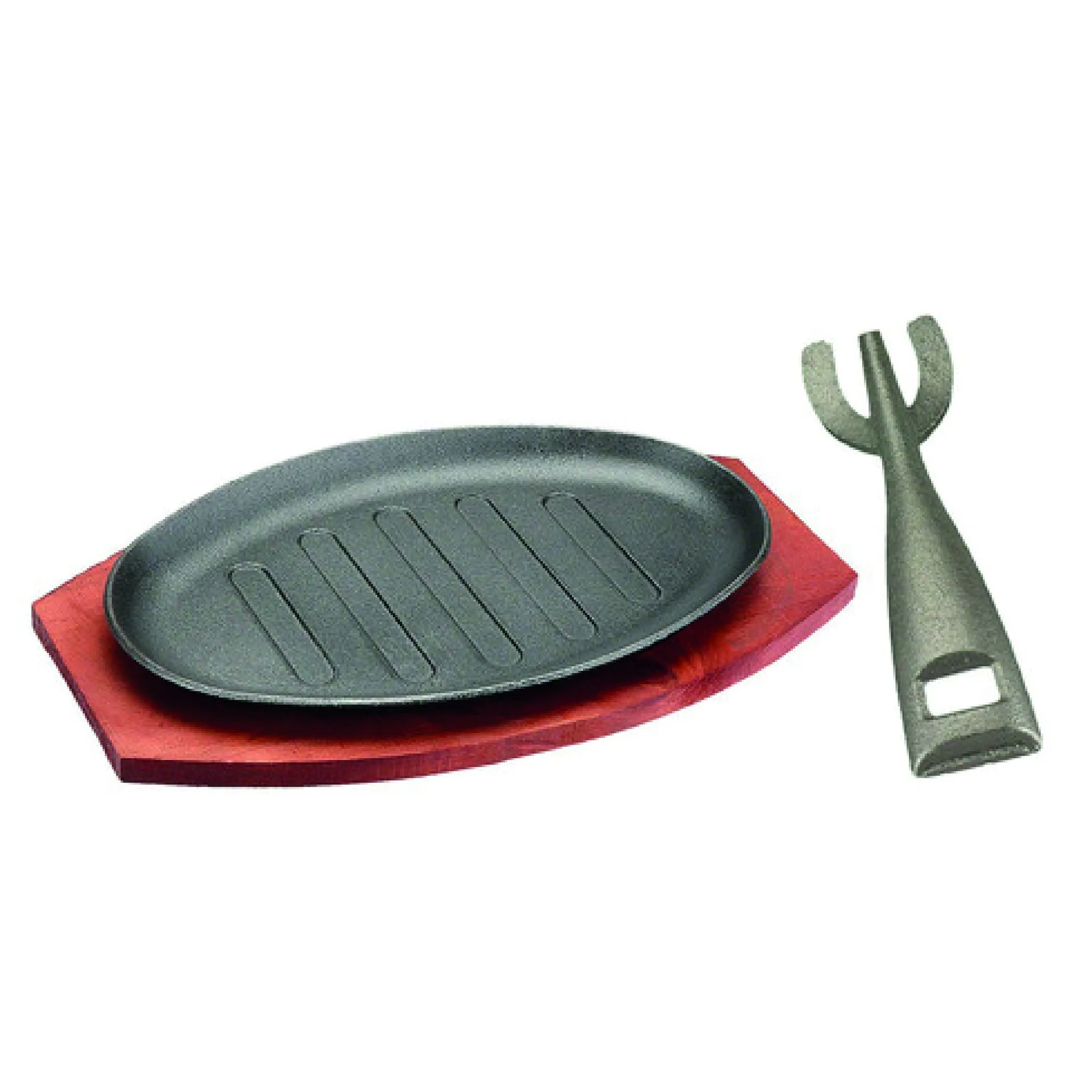 PLATO FAJITAS DE HIERRO FUNDIDO CON BASE DE MADERA