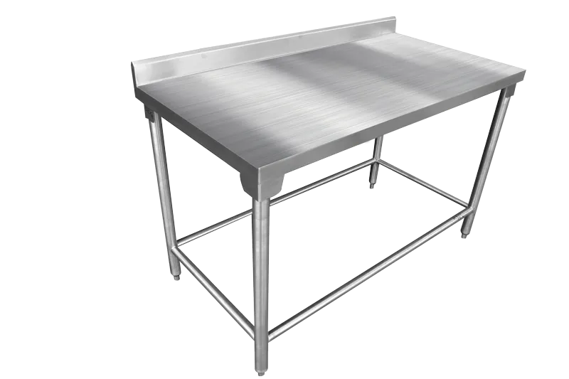 MESA ACERO INOXIDABLE C/ENTREPAÑO Y LAMBRIN 120X60CM